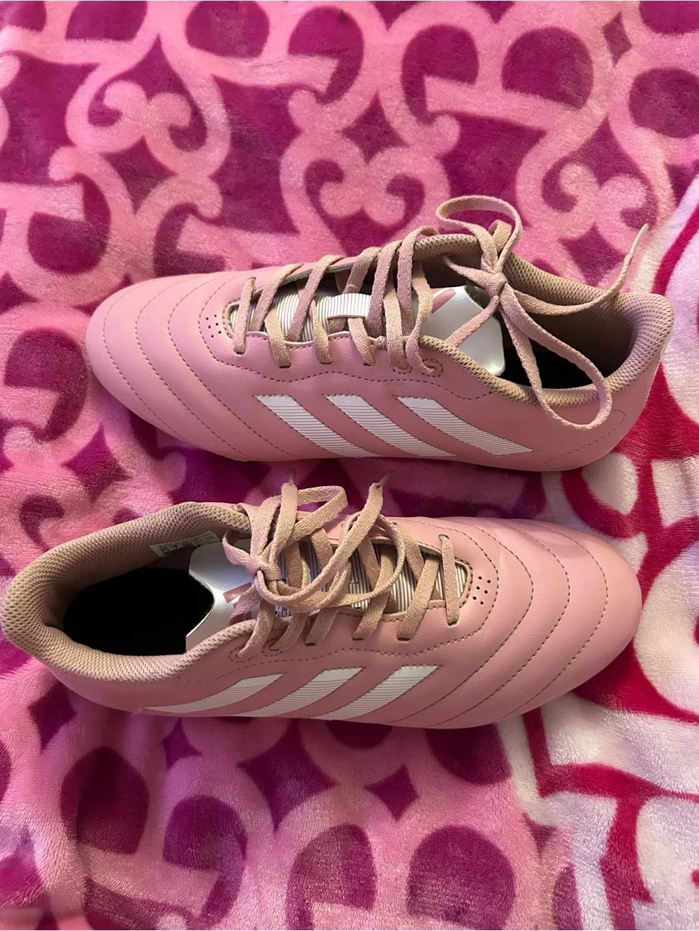 adidas Pink Women’s Soccer Cleats with White Stripes